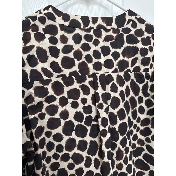 Cara Cara V Neck Blouse animal print cuff ties brown tan small - Picture 11 of 13